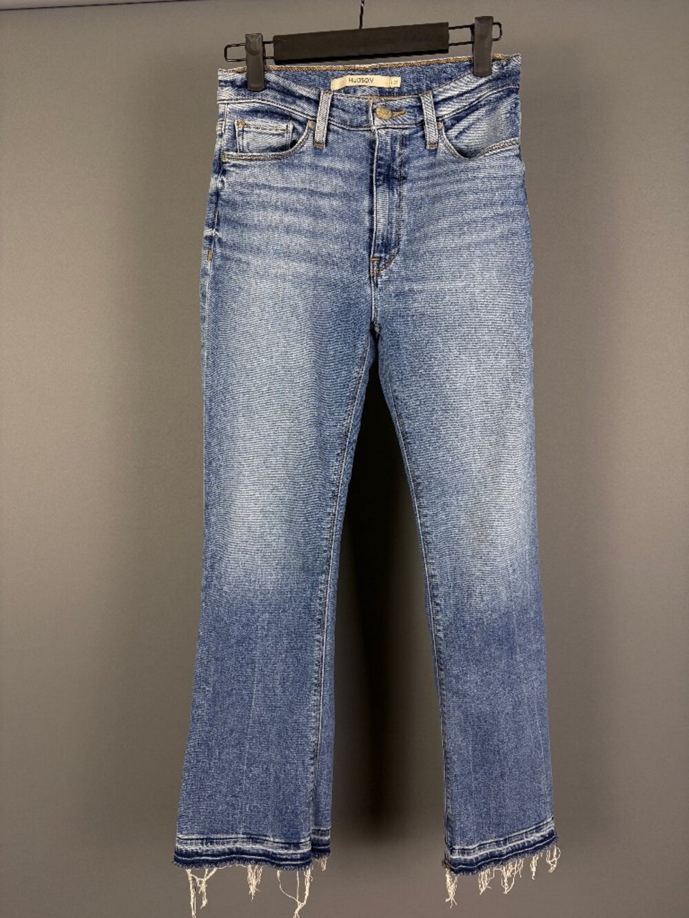 Hudson Barbara High Rise Crop Bootcut Jeans 26 Raw Frayed Hem Blue